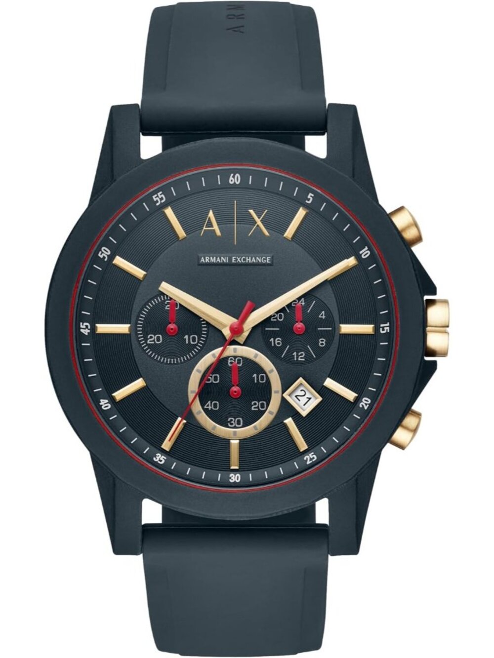 Men's Gold/Blue Silicone band Bracelet Chronograph Crystal Dress Wrist Watch